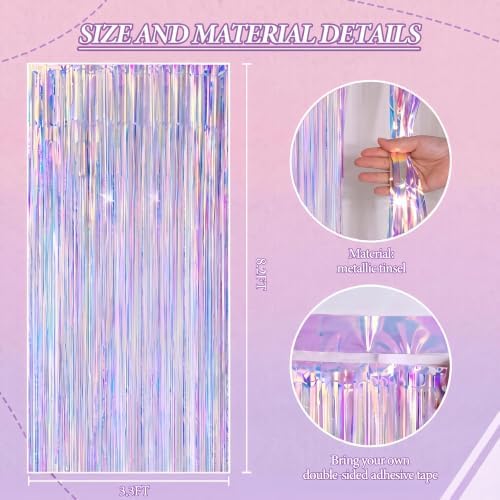 3 Pack Foil Fringe Backdrop - Iridescent Shiny Tinsel Curtains for Party Decoration/Photo Booth Props - 3.3x8.2, alternate