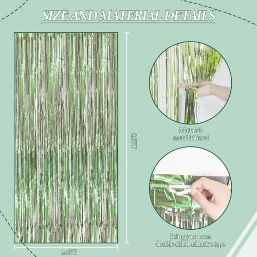 3 Pack Foil Fringe Backdrop - Light Green Shiny Tinsel Curtains for Party Decoration/Photo Booth Props - 3.3x8.2, alternate