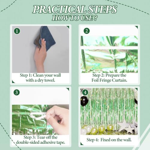 3 Pack Foil Fringe Backdrop - Light Green Shiny Tinsel Curtains for Party Decoration/Photo Booth Props - 3.3x8.2, alternate