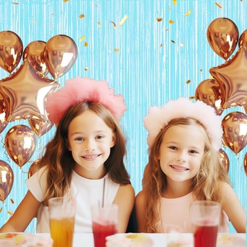 3 Pack Foil Fringe Backdrop - Pastel Blue Shiny Tinsel Curtains for Party Decoration/Photo Booth Props - 3.3x8.2, alternate