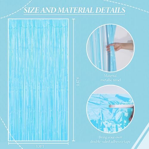 3 Pack Foil Fringe Backdrop - Pastel Blue Shiny Tinsel Curtains for Party Decoration/Photo Booth Props - 3.3x8.2, alternate