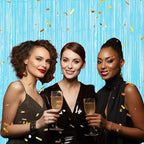 3 Pack Foil Fringe Backdrop - Pastel Blue Shiny Tinsel Curtains for Party Decoration/Photo Booth Props - 3.3x8.2, alternate