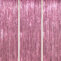 3 Pack Foil Fringe Backdrop - Pink Shiny Tinsel Curtains for Party Decoration/Photo Booth Props - 3.3x8.2 FT