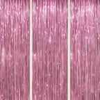 3 Pack Foil Fringe Backdrop - Pink Shiny Tinsel Curtains for Party Decoration/Photo Booth Props - 3.3x8.2 FT