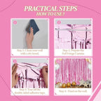 3 Pack Foil Fringe Backdrop - Pink Shiny Tinsel Curtains for Party Decoration/Photo Booth Props - 3.3x8.2 FT, alternate view