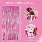 3 Pack Foil Fringe Backdrop - Pink Shiny Tinsel Curtains for Party Decoration/Photo Booth Props - 3.3x8.2 FT, alternate view
