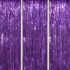 3 Pack Foil Fringe Backdrop - Purple Shiny Tinsel Curtains for Party Decoration/Photo Booth Props - 3.3x8.2 FT