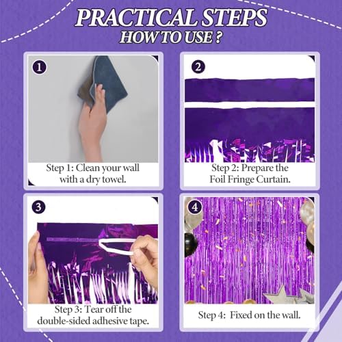 3 Pack Foil Fringe Backdrop - Purple Shiny Tinsel Curtains for Party Decoration/Photo Booth Props - 3.3x8.2 FT, alternate