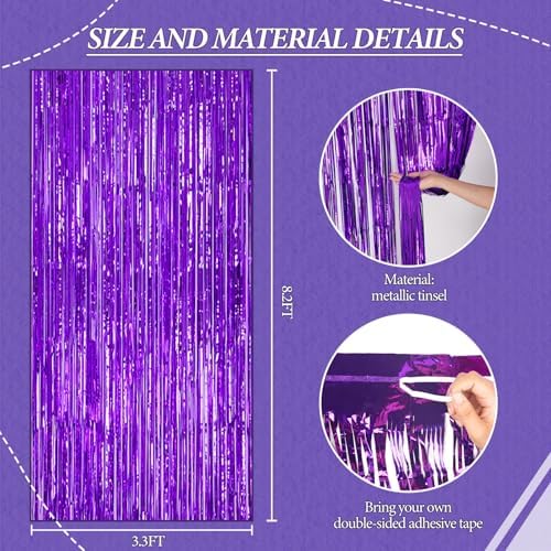 3 Pack Foil Fringe Backdrop - Purple Shiny Tinsel Curtains for Party Decoration/Photo Booth Props - 3.3x8.2 FT, alternate