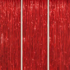 3 Pack Foil Fringe Backdrop - Red Shiny Tinsel Curtains for Party Decoration/Photo Booth Props - 3.3x8.2 FT