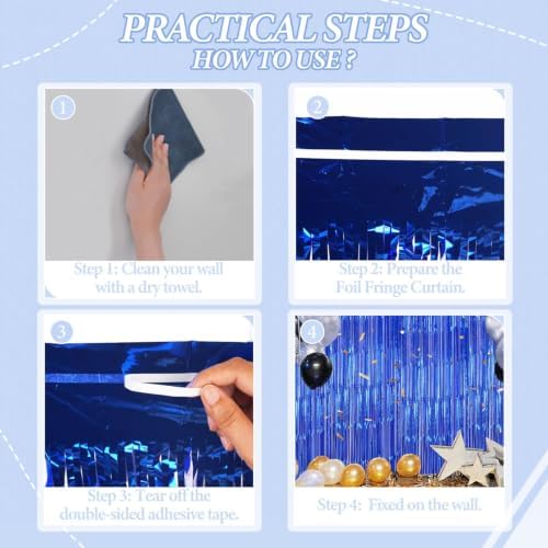 3 Pack Foil Fringe Backdrop - Royal Blue Shiny Tinsel Curtains for Party Decoration/Photo Booth Props - 3.3x8.2, alternate
