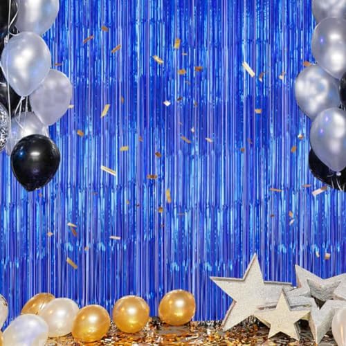 3 Pack Foil Fringe Backdrop - Royal Blue Shiny Tinsel Curtains for Party Decoration/Photo Booth Props - 3.3x8.2, alternate