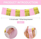 3 Pack Fringe Garland Banner 30ft Wall Tinsel Foil Streamers in Macaron Pink Gold, alternate view 2