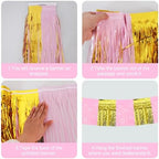 3 Pack Fringe Garland Banner 30ft Wall Tinsel Foil Streamers in Macaron Pink Gold, alternate view 3