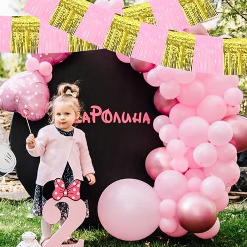 3 Pack Fringe Garland Banner 30ft Wall Tinsel Foil Streamers in Macaron Pink Gold, alternate view 6