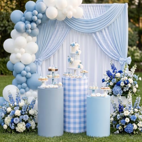 3 Pack Gingham Cylinder Stand Covers for Party Elastic Milk Silk Cylinder Pedestal Covers Wedding Birthday Event, alternate