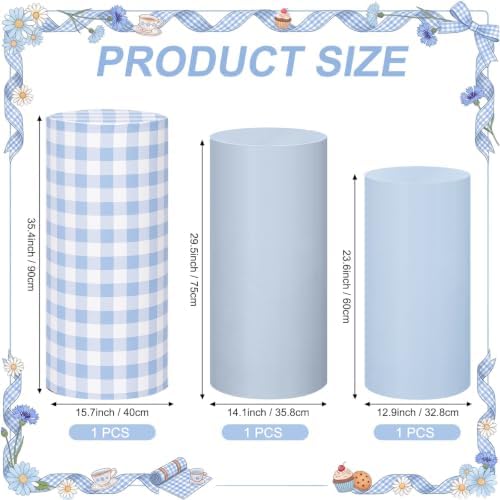 3 Pack Gingham Cylinder Stand Covers for Party Elastic Milk Silk Cylinder Pedestal Covers Wedding Birthday Event, alternate