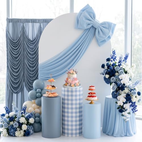3 Pack Gingham Cylinder Stand Covers for Party Elastic Milk Silk Cylinder Pedestal Covers Wedding Birthday Event, alternate