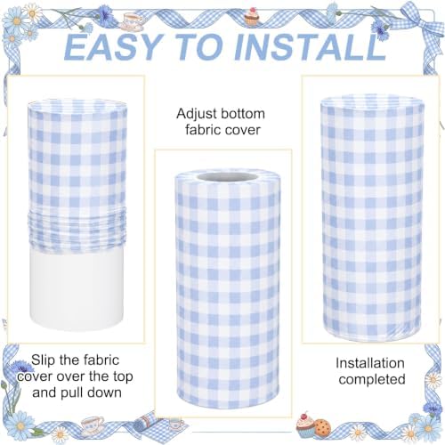 3 Pack Gingham Cylinder Stand Covers for Party Elastic Milk Silk Cylinder Pedestal Covers Wedding Birthday Event, alternate
