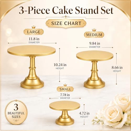 3 Pack Gold Cake Stand, 8 10 12 Inch Tiered Display in Gold, alternate view 3