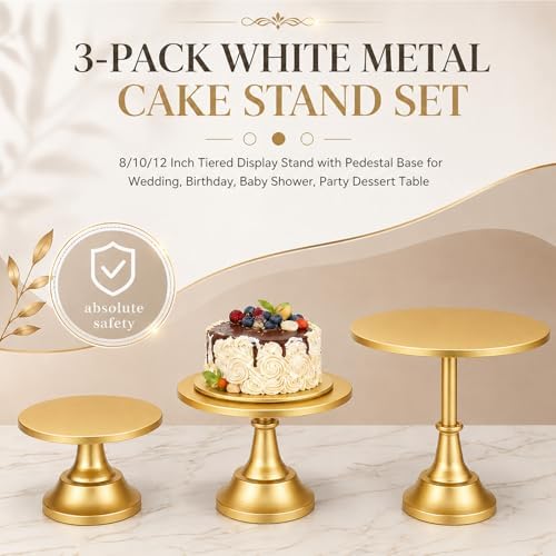 3 Pack Gold Cake Stand, 8 10 12 Inch Tiered Display in Gold, alternate view 4