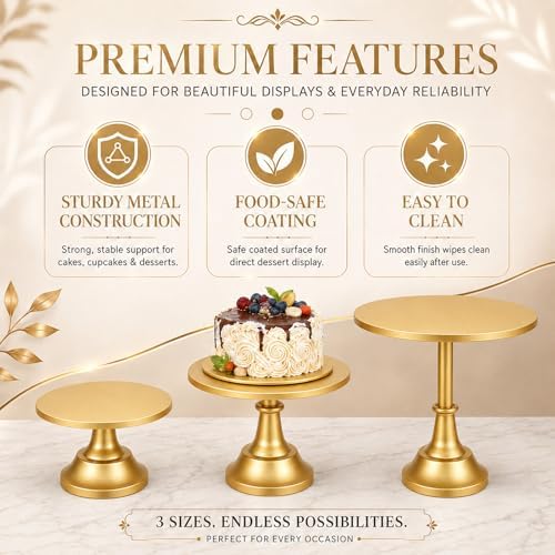 3 Pack Gold Cake Stand, 8 10 12 Inch Tiered Display in Gold, alternate view 6