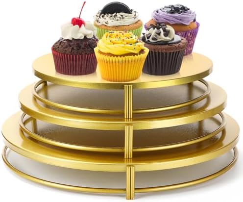 3 Pack Gold Cake Stands 16'' 14'' 12'' Round Metal Cupcake Display Stands Dessert Trays Table Decoration Cookies