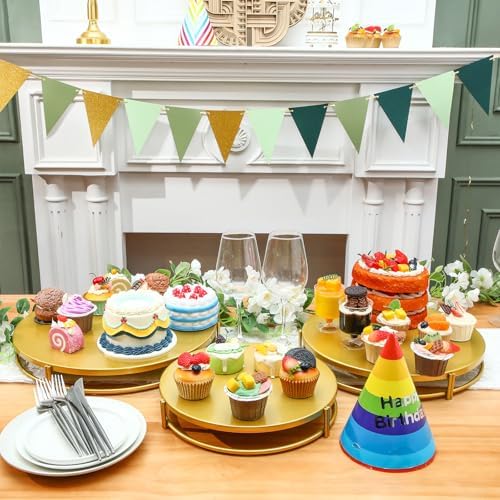 3 Pack Gold Cake Stands 16'' 14'' 12'' Round Metal Cupcake Display Stands Dessert Trays Table Decoration Cookies, alternate
