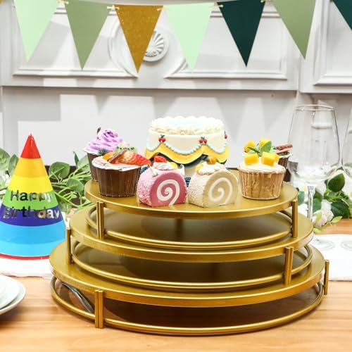 3 Pack Gold Cake Stands 16'' 14'' 12'' Round Metal Cupcake Display Stands Dessert Trays Table Decoration Cookies, alternate
