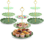 3 Pack Green Cupcake Stands, Round 3-Tier Gradient Serving Tray, Plastic Dessert Table Display Tower for Wedding