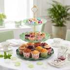 3 Pack Green Cupcake Stands, Round 3-Tier Gradient Serving Tray, Plastic Dessert Table Display Tower for Wedding, alternate