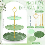 3 Pack Green Cupcake Stands, Round 3-Tier Gradient Serving Tray, Plastic Dessert Table Display Tower for Wedding, alternate