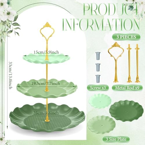 3 Pack Green Cupcake Stands, Round 3-Tier Gradient Serving Tray, Plastic Dessert Table Display Tower for Wedding, alternate