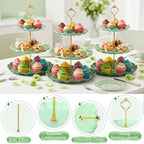 3 Pack Green Cupcake Stands, Round 3-Tier Gradient Serving Tray, Plastic Dessert Table Display Tower for Wedding, alternate
