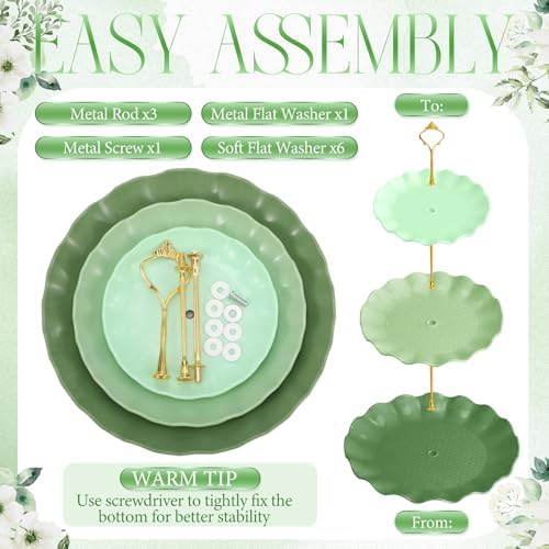 3 Pack Green Cupcake Stands, Round 3-Tier Gradient Serving Tray, Plastic Dessert Table Display Tower for Wedding, alternate