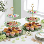 3 Pack Green Cupcake Stands, Round 3-Tier Gradient Serving Tray, Plastic Dessert Table Display Tower for Wedding, alternate
