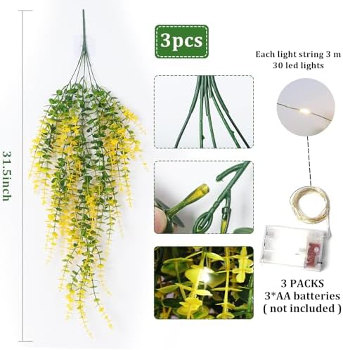3 Pack Hanging Money Plants Faux Draping Plants Fake Hanging Planta, alternate view 3