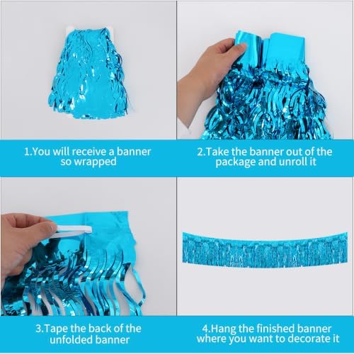 3 Pack Lake Blue Wavy Foil Fringe Garland 30ft Tinsel Wall Decor in Wavy Lake Blue, alternate view 3
