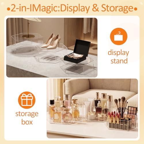 3 Pack Large Clear Acrylic Buffet Risers 14” 13” 12” Hexagonal in Clear, alternate view 6