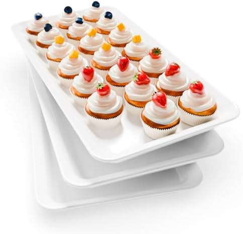 3-Pack Large Melamine Serving Trays Set, 17 x 8.6 in, White in White