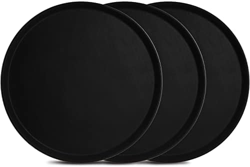 3 Pack Large Restaurant Serving Tray, 16 Inch Plastic Round Server Tray, Non-Skid Bar Drink Trays Cafeteria