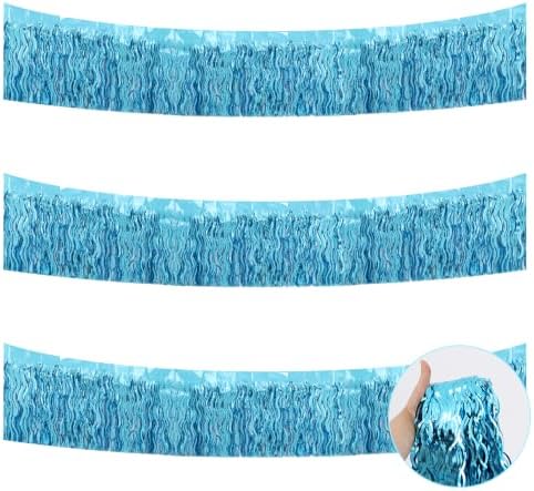 3 Pack Light Blue Wavy Foil Fringe Garland 30ft Tinsel Wall Decor in Wavy Light Blue
