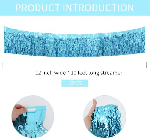 3 Pack Light Blue Wavy Foil Fringe Garland 30ft Tinsel Wall Decor in Wavy Light Blue, alternate view 2