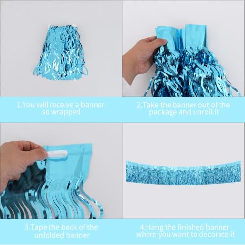 3 Pack Light Blue Wavy Foil Fringe Garland 30ft Tinsel Wall Decor in Wavy Light Blue, alternate view 3