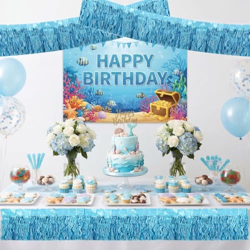 3 Pack Light Blue Wavy Foil Fringe Garland 30ft Tinsel Wall Decor in Wavy Light Blue, alternate view 4