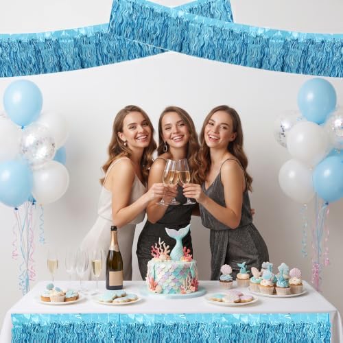 3 Pack Light Blue Wavy Foil Fringe Garland 30ft Tinsel Wall Decor in Wavy Light Blue, alternate view 6