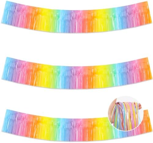 3 Pack Light Macaron Foil Fringe Garland 30ft Wall Tinsel Banner in Light Macaron