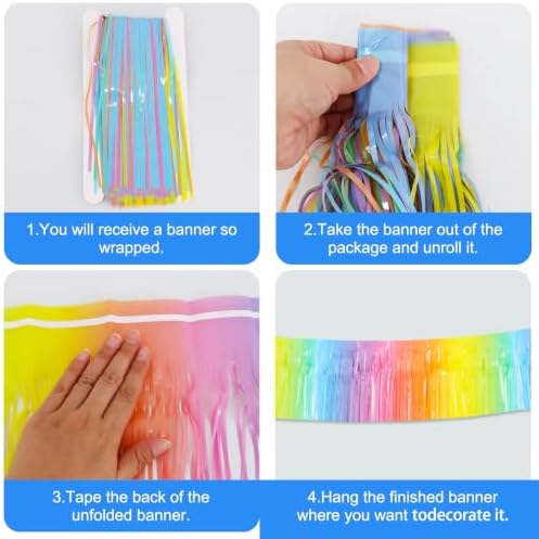 3 Pack Light Macaron Foil Fringe Garland 30ft Wall Tinsel Banner in Light Macaron, alternate view 2