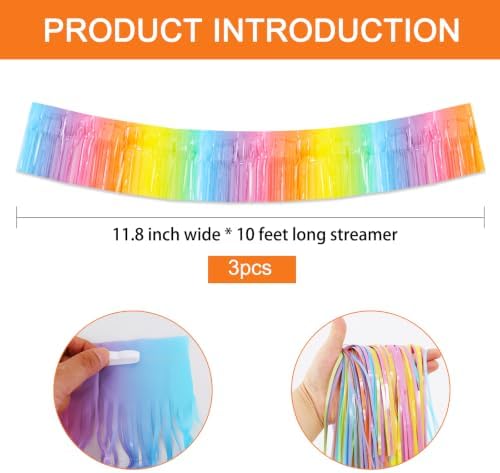 3 Pack Light Macaron Foil Fringe Garland 30ft Wall Tinsel Banner in Light Macaron, alternate view 3