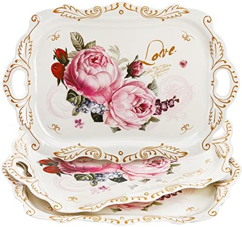 3-Pack Melamine Serving Tray, Stackable Food Tray with Handles for Eating, Unbreakable Large Serving Platter